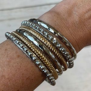 Set of 6 Silver and Gold Toned Stackable Bangles